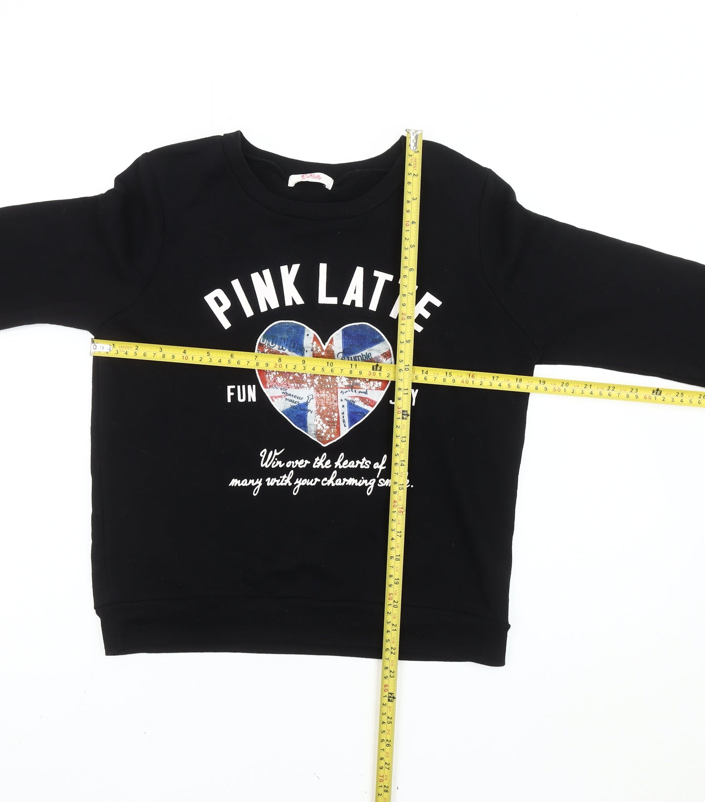 Pink Latte Girls Black 8 Years Pullover Sweatshirt Graphic Print