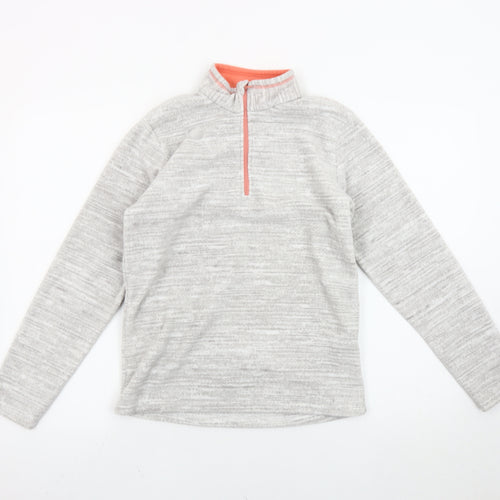 Decathlon Girls Grey Fleece Pullover Sweatshirt 14 Years High Neck 1/4 Zip