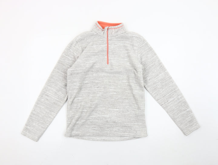 Decathlon Girls Grey Fleece Pullover Sweatshirt 14 Years High Neck 1/4 Zip