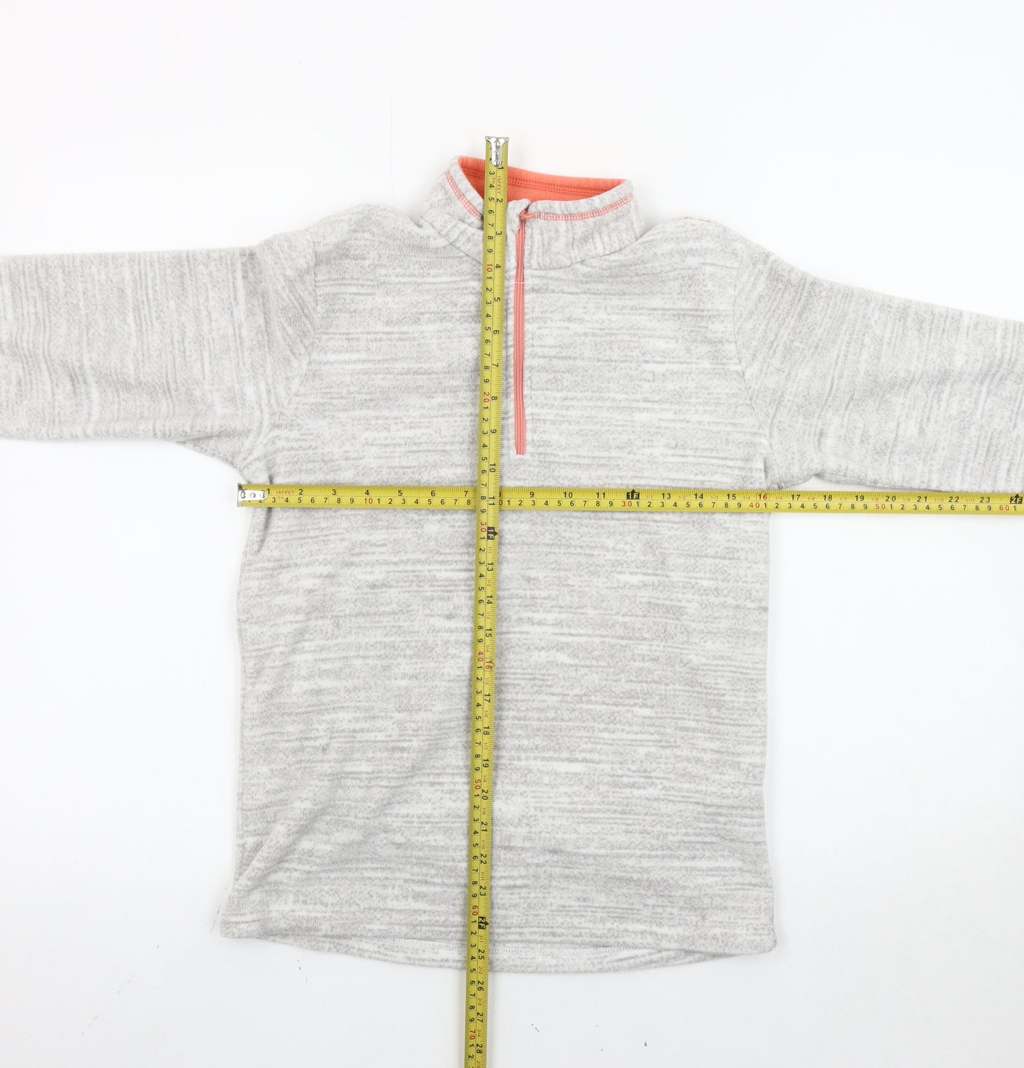 Decathlon Girls Grey Fleece Pullover Sweatshirt 14 Years High Neck 1/4 Zip