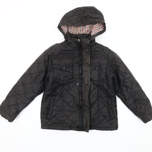 Ben Sherman Boys Black Quilted Hooded Jacket 7-8 Years Winter Padded Coat