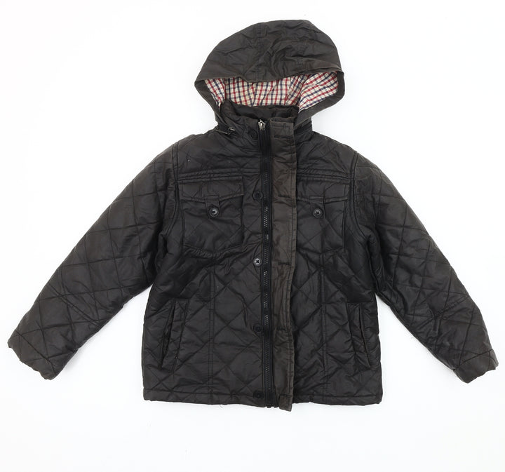 Ben Sherman Boys Black Quilted Hooded Jacket 7-8 Years Winter Padded Coat