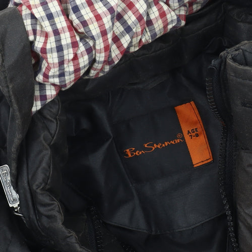 Ben Sherman Boys Black Quilted Hooded Jacket 7-8 Years Winter Padded Coat