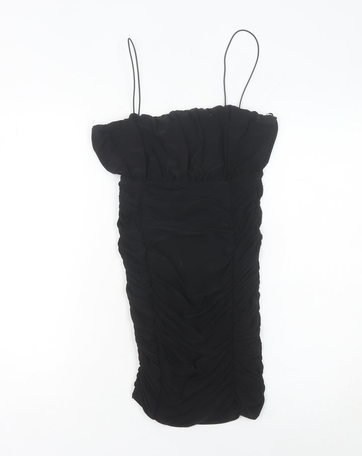 Pink Vanilla Women’s Black Ruched Bodycon Mini Dress Size 8 Party
