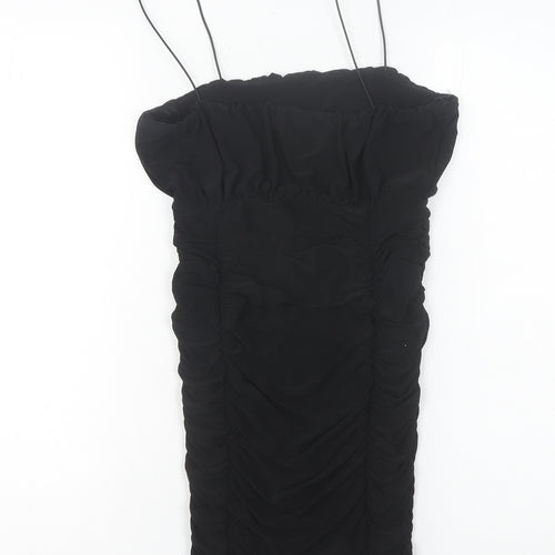 Pink Vanilla Women’s Black Ruched Bodycon Mini Dress Size 8 Party