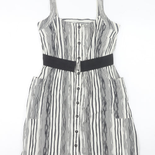 Firetrap Women's Black Striped Short Pinafore Dress Size S Casual Summer