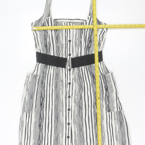Firetrap Women's Black Striped Short Pinafore Dress Size S Casual Summer