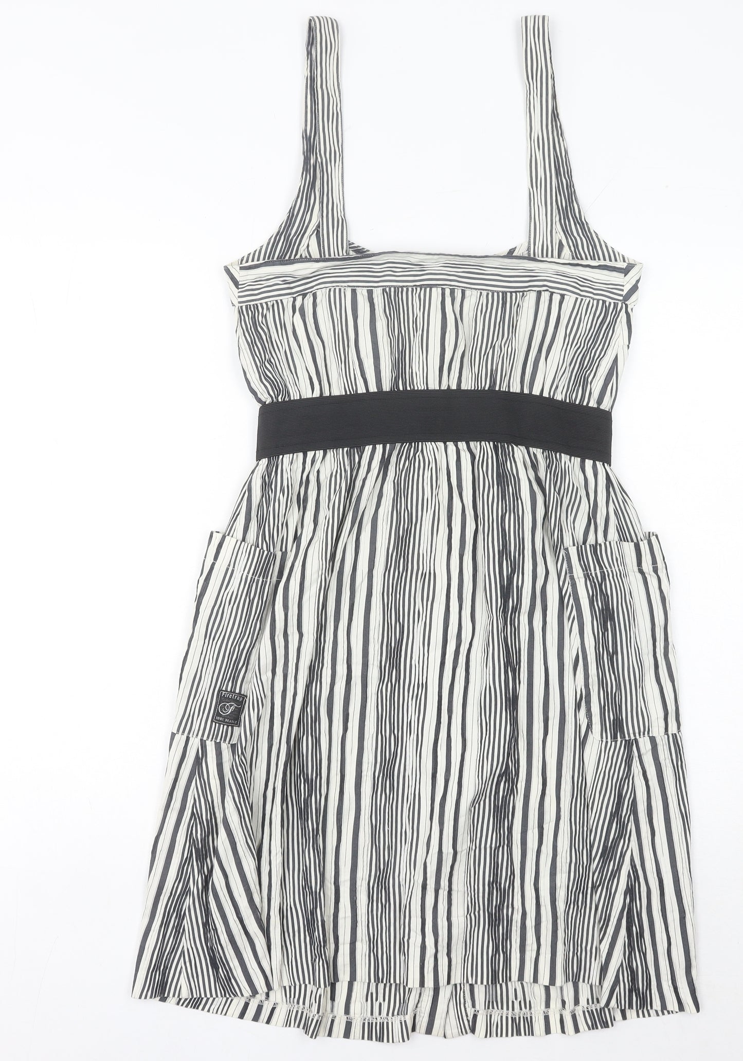 Firetrap Women's Black Striped Short Pinafore Dress Size S Casual Summer
