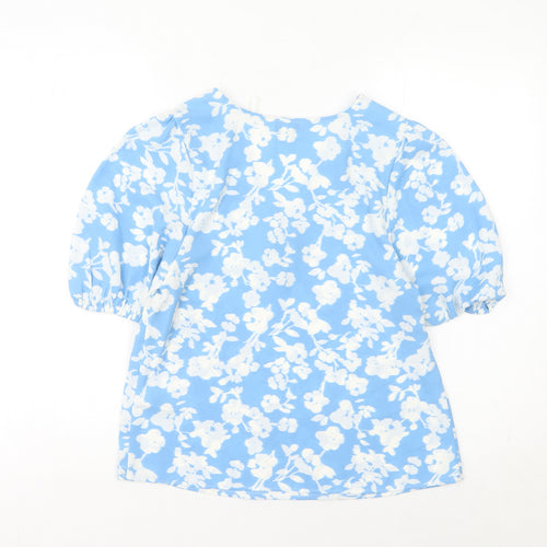 Marks and Spencer Women's Blue Floral V-Neck Blouse Size 6