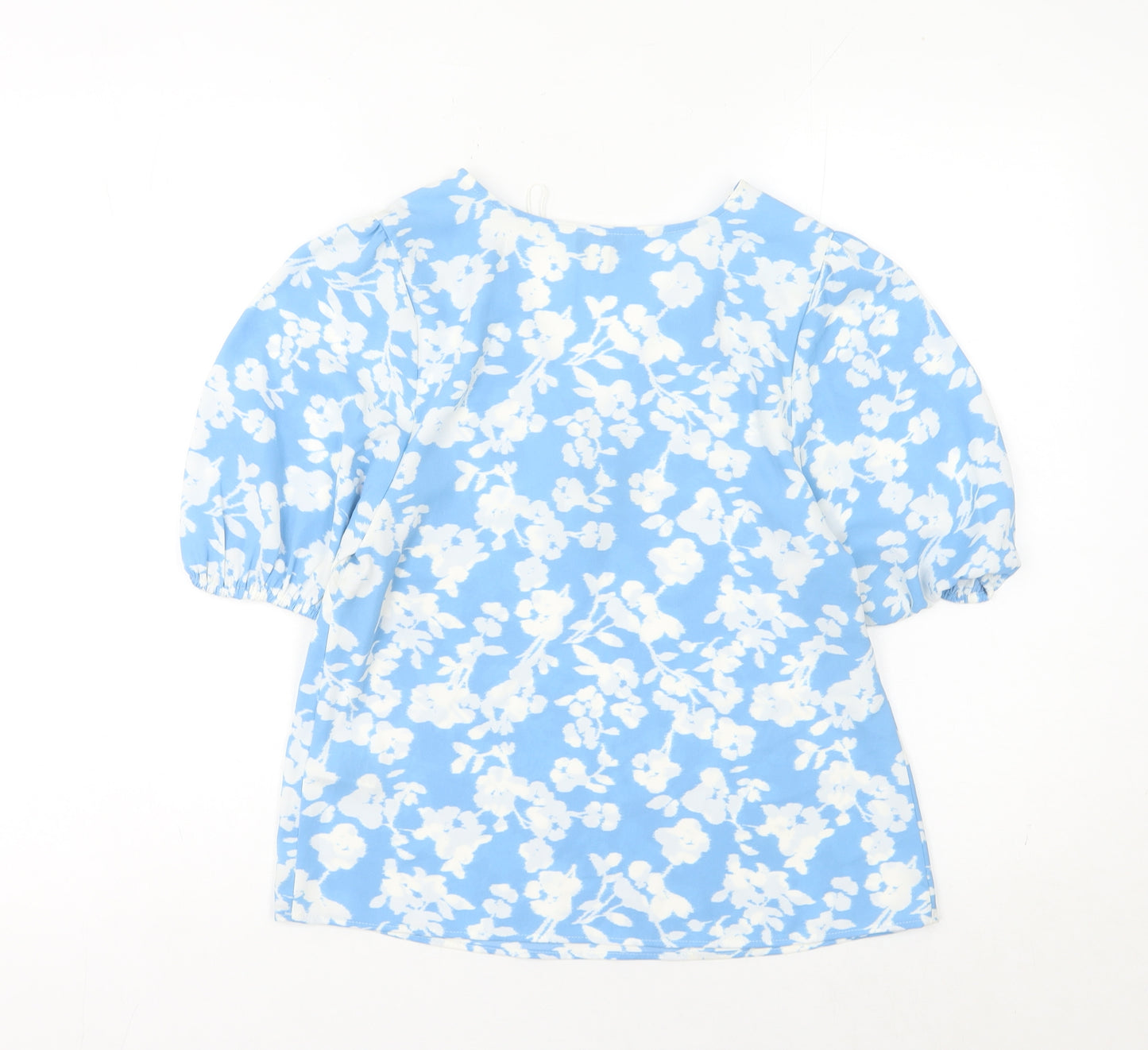 Marks and Spencer Women's Blue Floral V-Neck Blouse Size 6