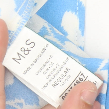 Marks and Spencer Women's Blue Floral V-Neck Blouse Size 6