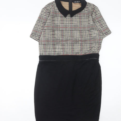 Select Women’s Black Check Collared Sheath Dress Size 16 Knee Length