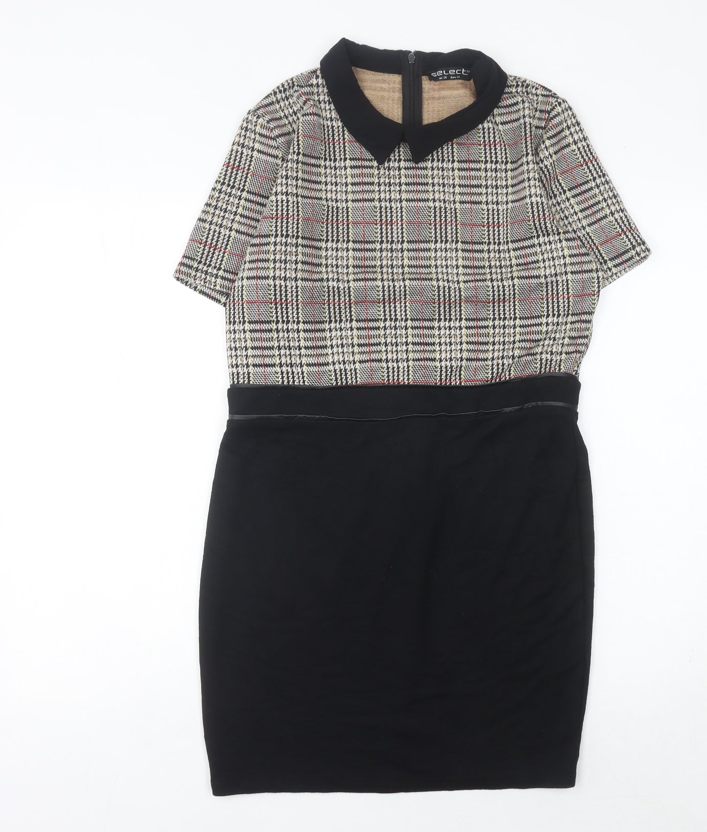 Select Women’s Black Check Collared Sheath Dress Size 16 Knee Length