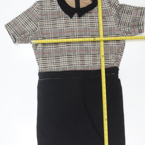 Select Women’s Black Check Collared Sheath Dress Size 16 Knee Length