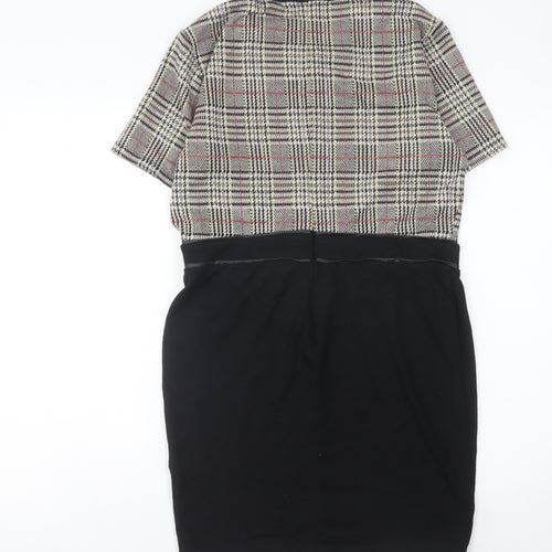 Select Women’s Black Check Collared Sheath Dress Size 16 Knee Length