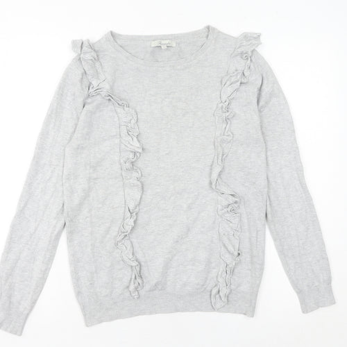 Peacocks Womens Grey Size 10 Ruffle Knit Crew Neck Jumper