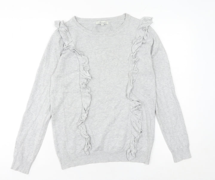 Peacocks Womens Grey Size 10 Ruffle Knit Crew Neck Jumper