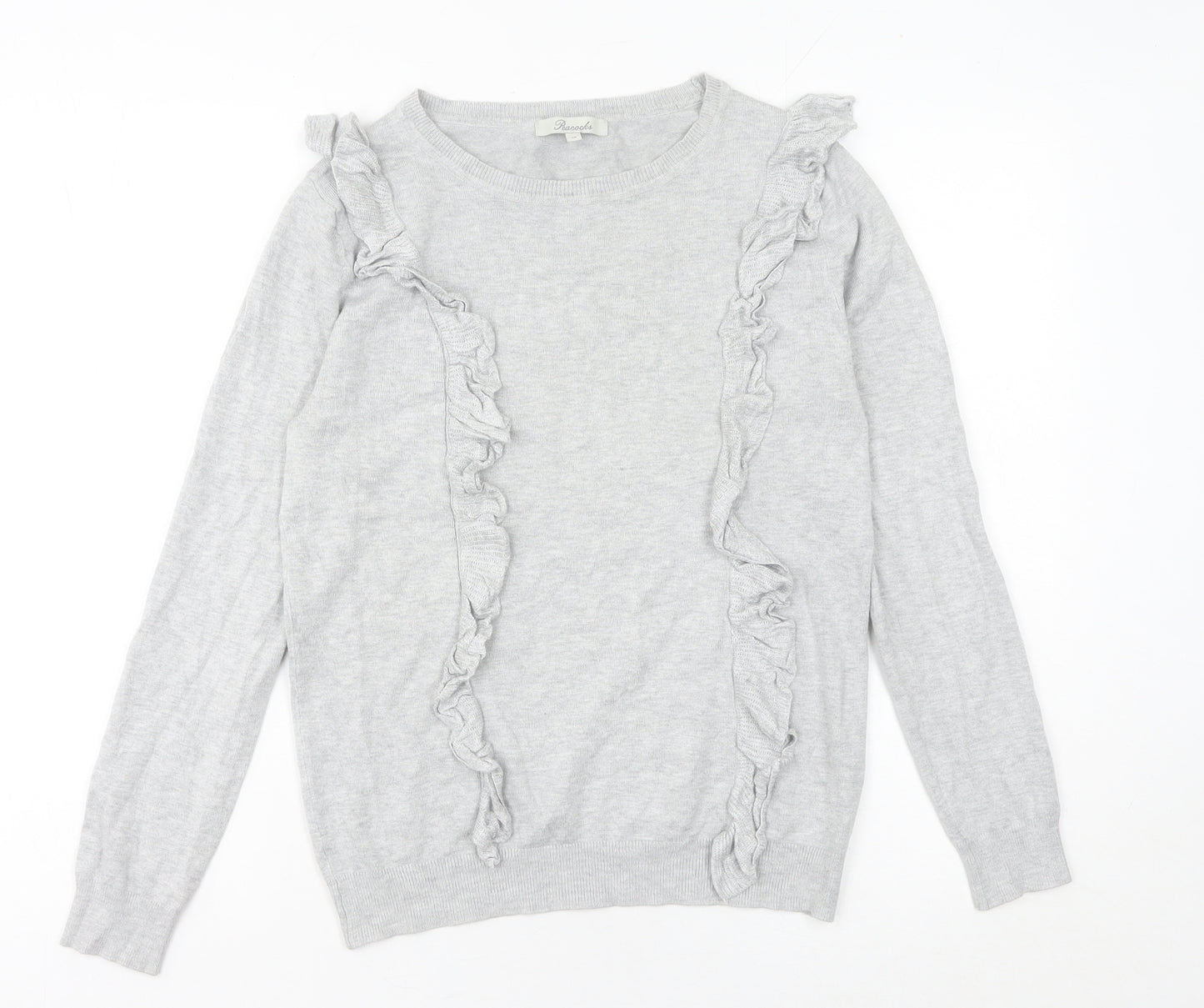 Peacocks Womens Grey Size 10 Ruffle Knit Crew Neck Jumper