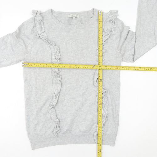 Peacocks Womens Grey Size 10 Ruffle Knit Crew Neck Jumper