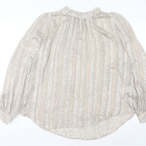 Peacocks Women’s Beige Geometric Chiffon Blouse Size 14 Long Sleeve
