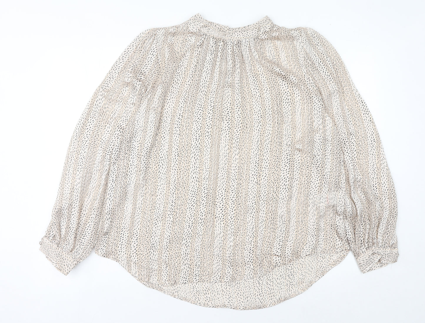 Peacocks Women’s Beige Geometric Chiffon Blouse Size 14 Long Sleeve