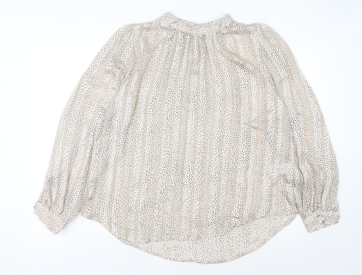 Peacocks Women’s Beige Geometric Chiffon Blouse Size 14 Long Sleeve