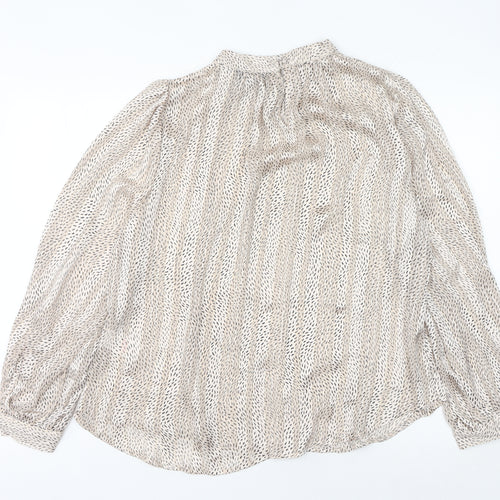 Peacocks Women’s Beige Geometric Chiffon Blouse Size 14 Long Sleeve