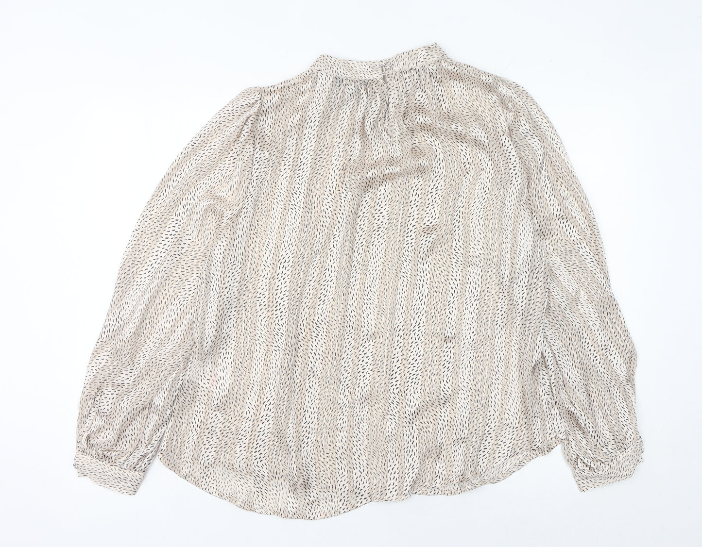 Peacocks Women’s Beige Geometric Chiffon Blouse Size 14 Long Sleeve