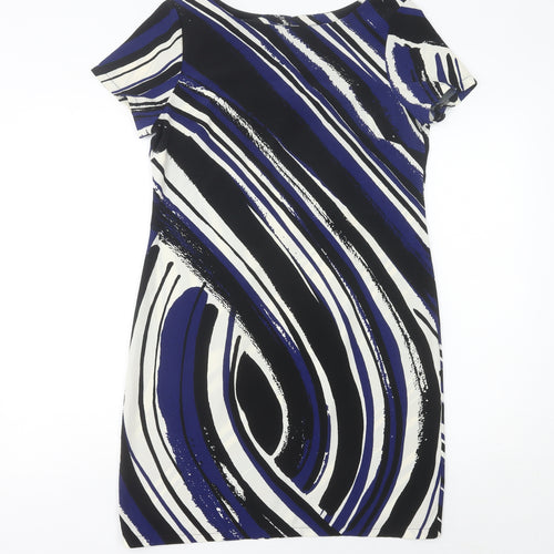 F&F Women’s Black Blue White Sheath Dress Size 10 Knee Length