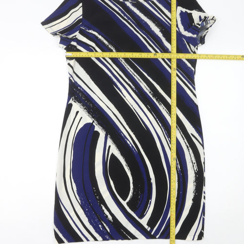 F&F Women’s Black Blue White Sheath Dress Size 10 Knee Length