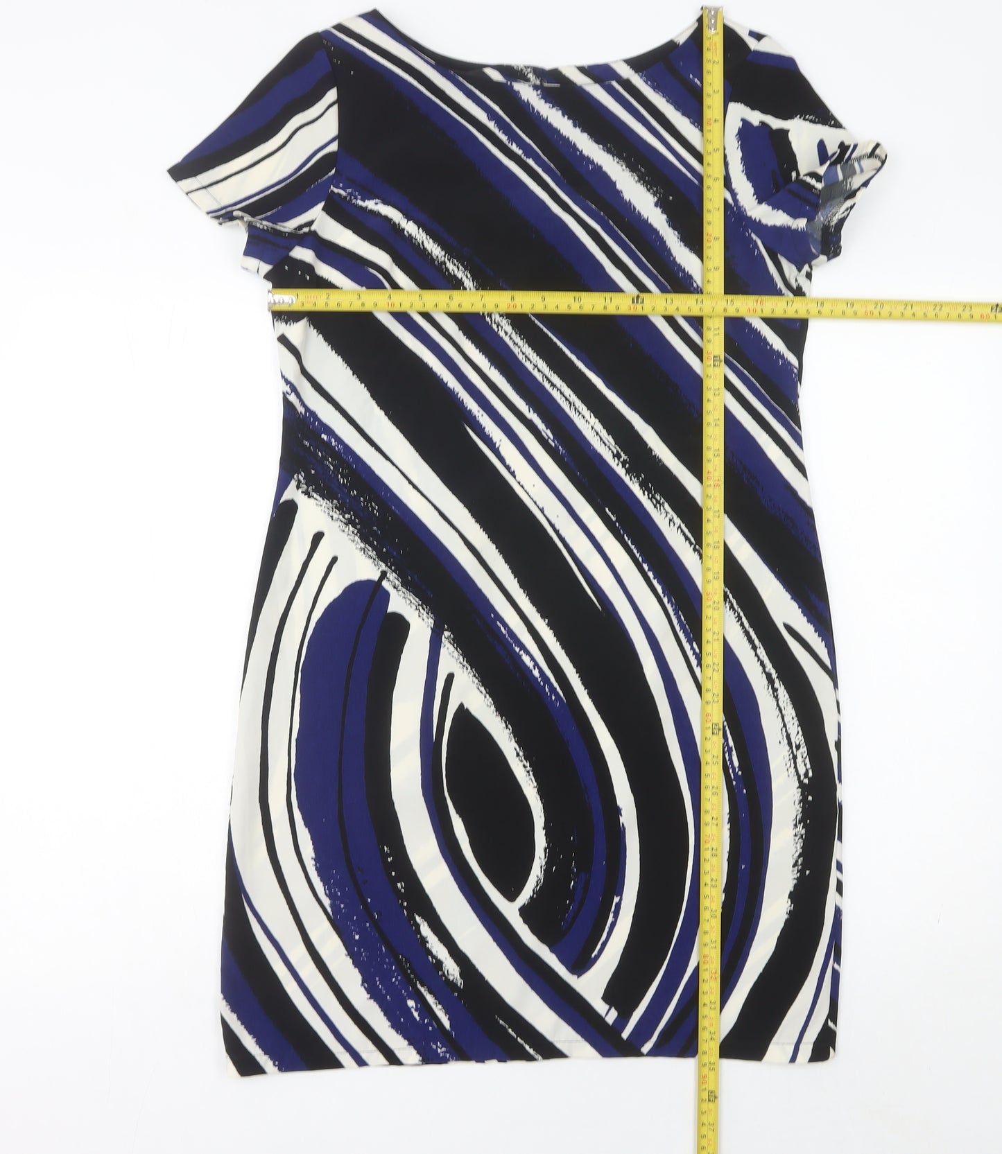 F&F Women’s Black Blue White Sheath Dress Size 10 Knee Length