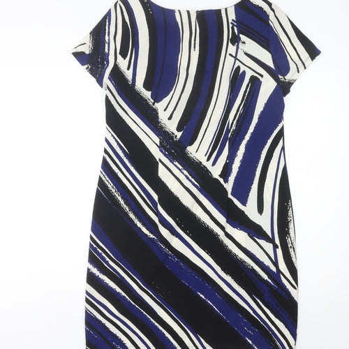 F&F Women’s Black Blue White Sheath Dress Size 10 Knee Length