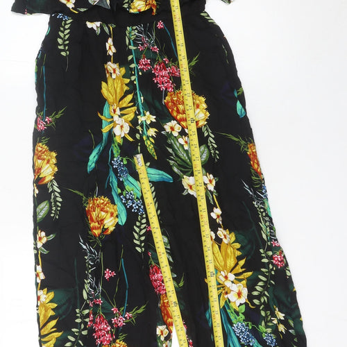 QED London Women’s Multicoloured Floral Halter Wide-Leg Jumpsuit S