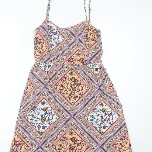 H&M Women’s Multicoloured UK 8 A-Line Scoop Neck Summer Dress