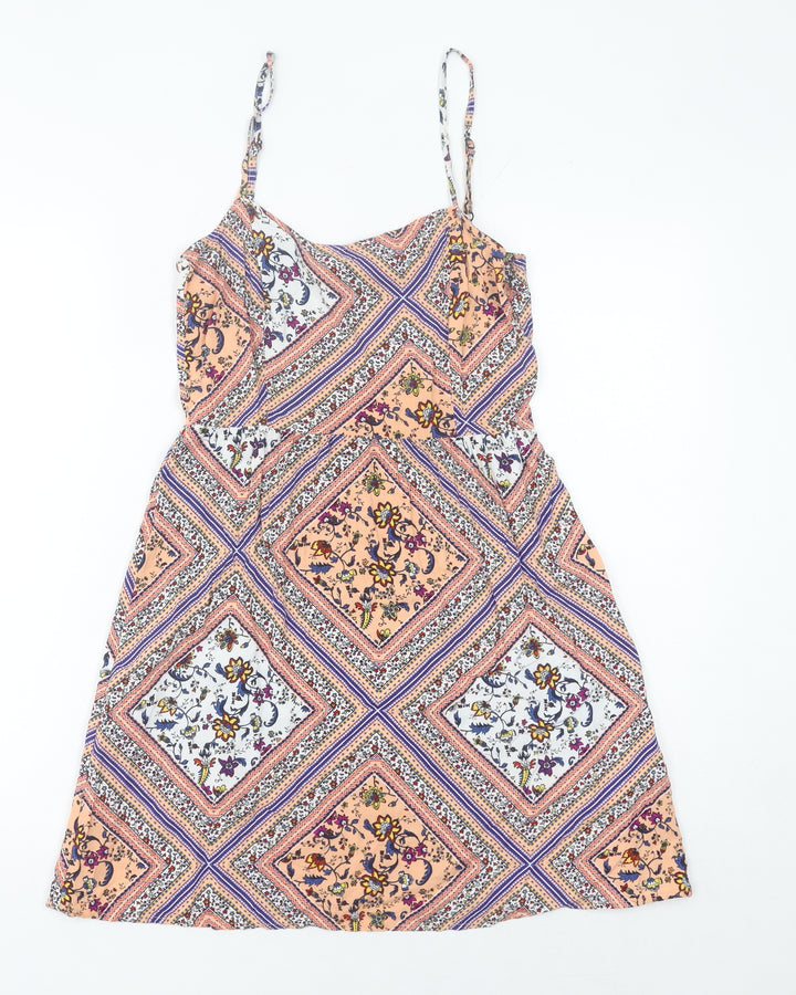 H&M Women’s Multicoloured UK 8 A-Line Scoop Neck Summer Dress