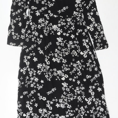 APPLELINE Women's Black Floral Midi A-Line Dress Size 8 Viscose