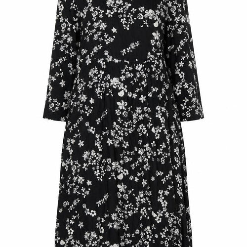 APPLELINE Women's Black Floral Midi A-Line Dress Size 8 Viscose