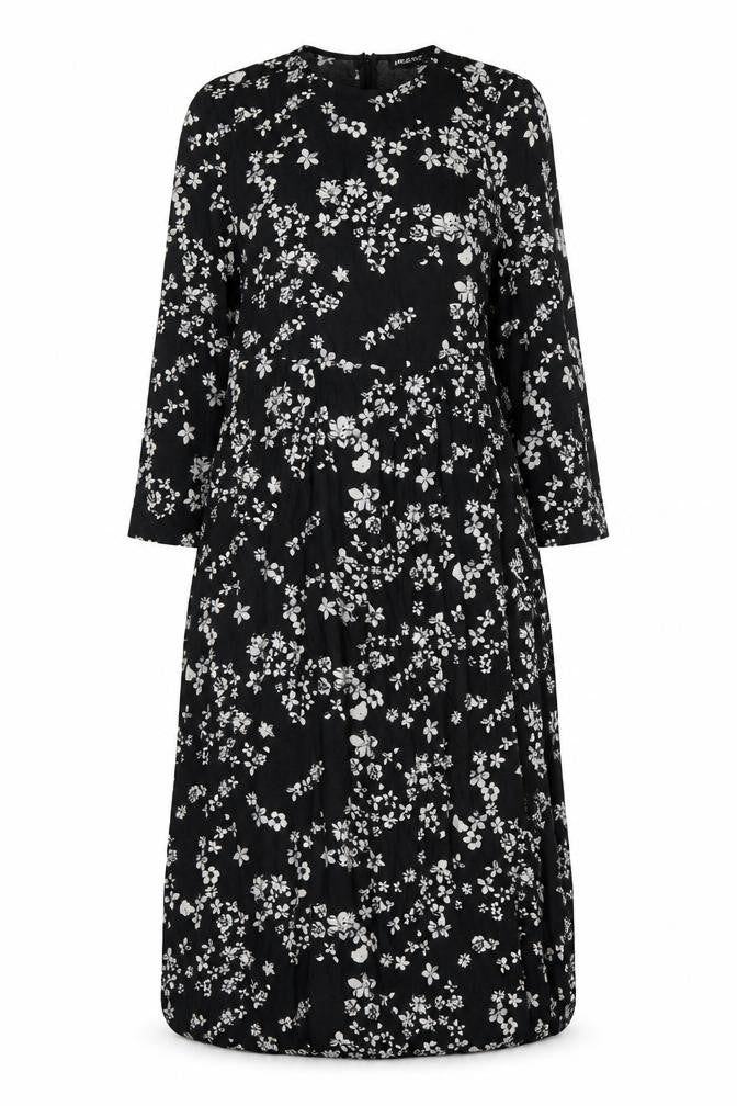 APPLELINE Women's Black Floral Midi A-Line Dress Size 8 Viscose