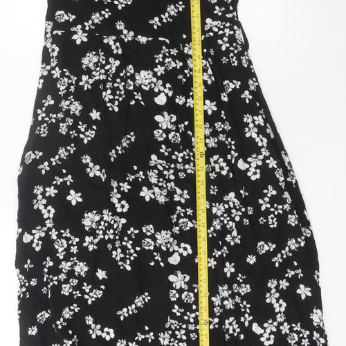 APPLELINE Women's Black Floral Midi A-Line Dress Size 8 Viscose