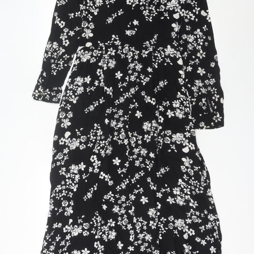 APPLELINE Women's Black Floral Midi A-Line Dress Size 8 Viscose