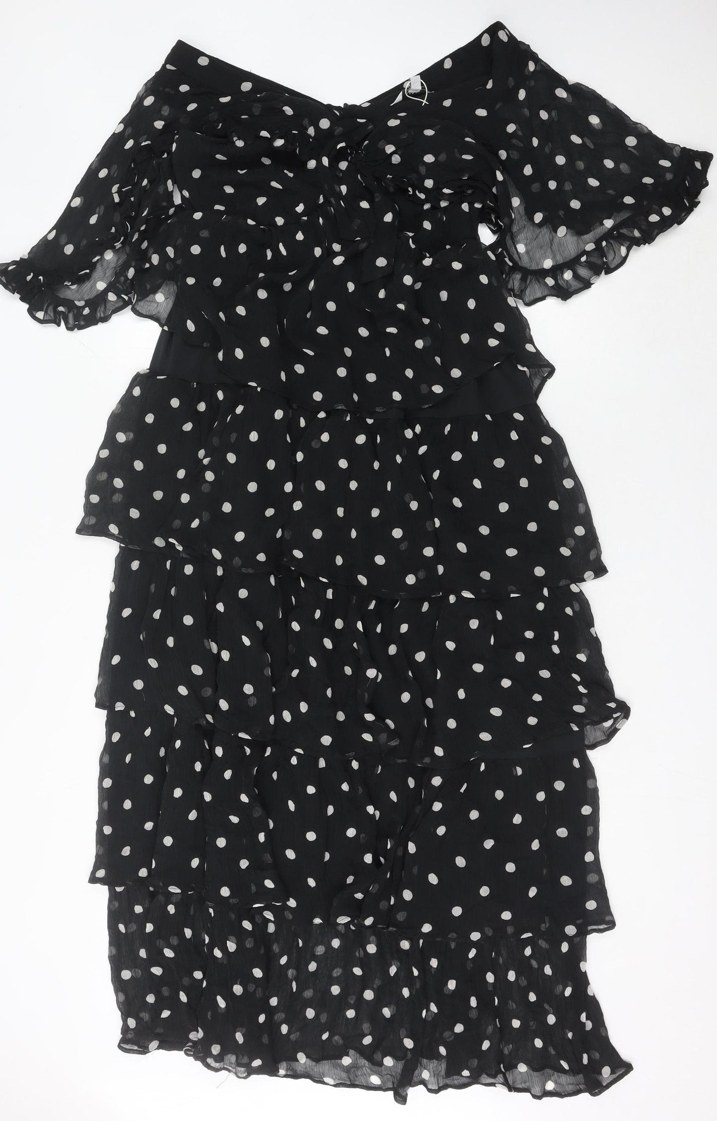 Marks and Spencer Women Black Polka Dot Midi A-Line Dress Size 12