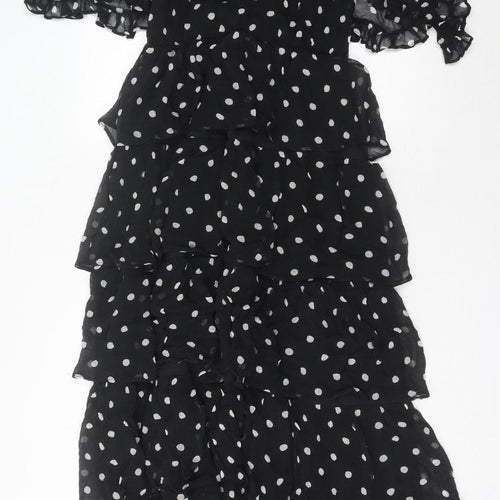 Marks and Spencer Women Black Polka Dot Midi A-Line Dress Size 12