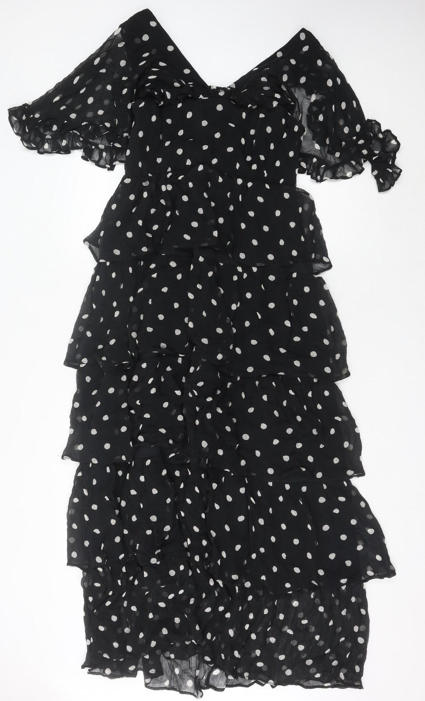 Marks and Spencer Women Black Polka Dot Midi A-Line Dress Size 12