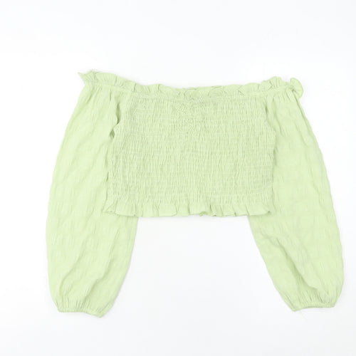 Bershka Women’s Green Off Shoulder Cropped Blouse Size 12 Summer