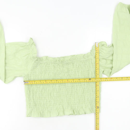 Bershka Women’s Green Off Shoulder Cropped Blouse Size 12 Summer