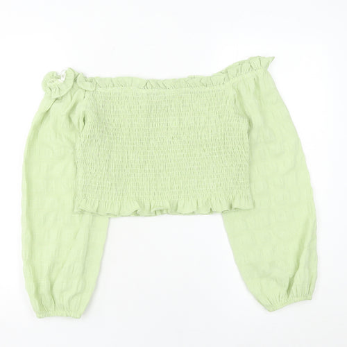 Bershka Women’s Green Off Shoulder Cropped Blouse Size 12 Summer