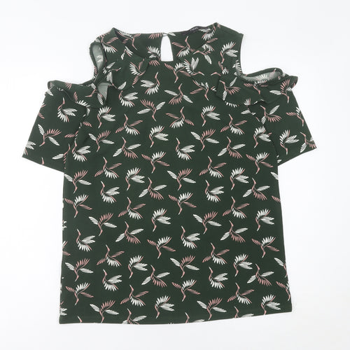 Next Women’s Green Bird Print Cold Shoulder Blouse UK 12