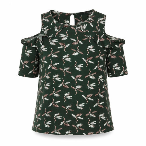 Next Women’s Green Bird Print Cold Shoulder Blouse UK 12