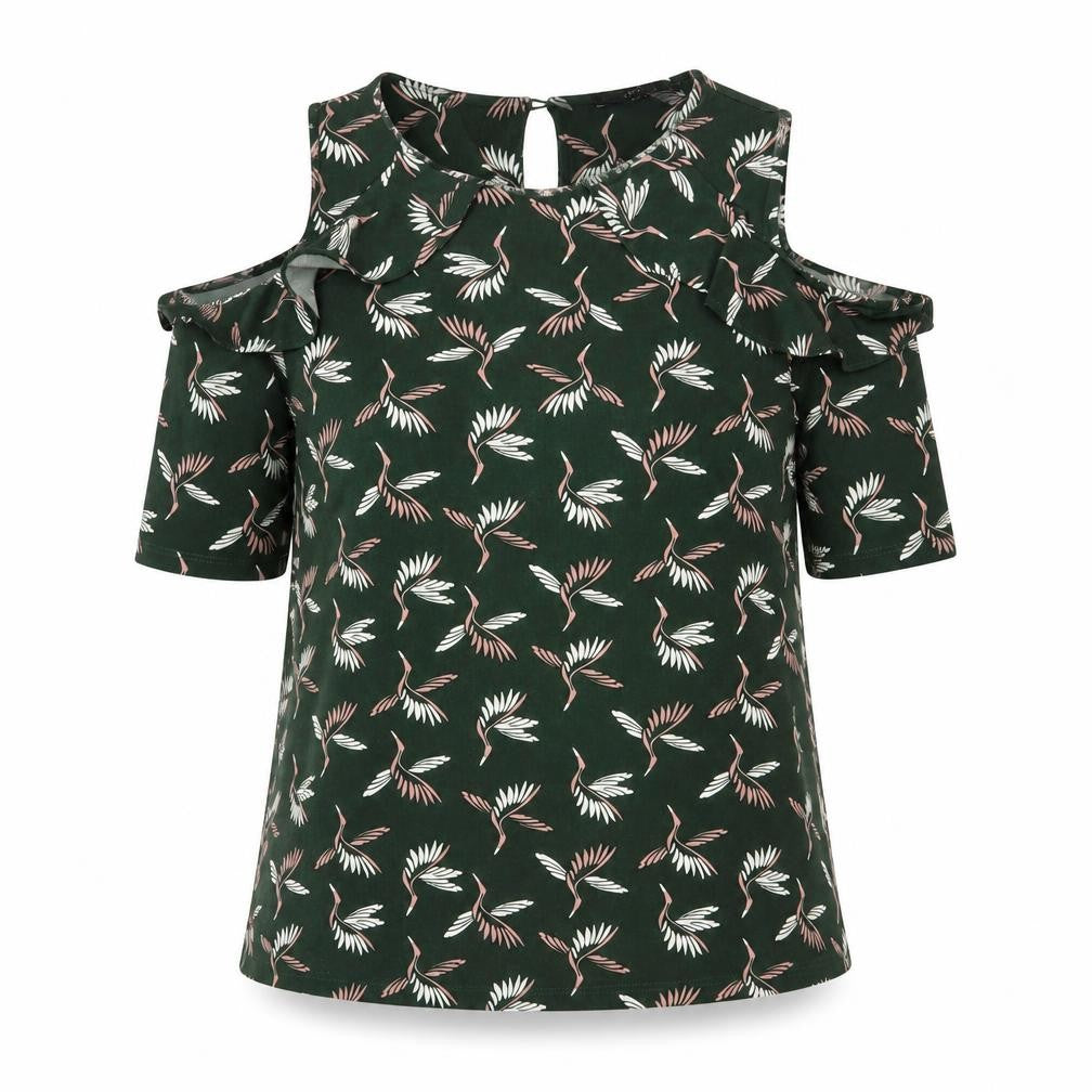 Next Women’s Green Bird Print Cold Shoulder Blouse UK 12