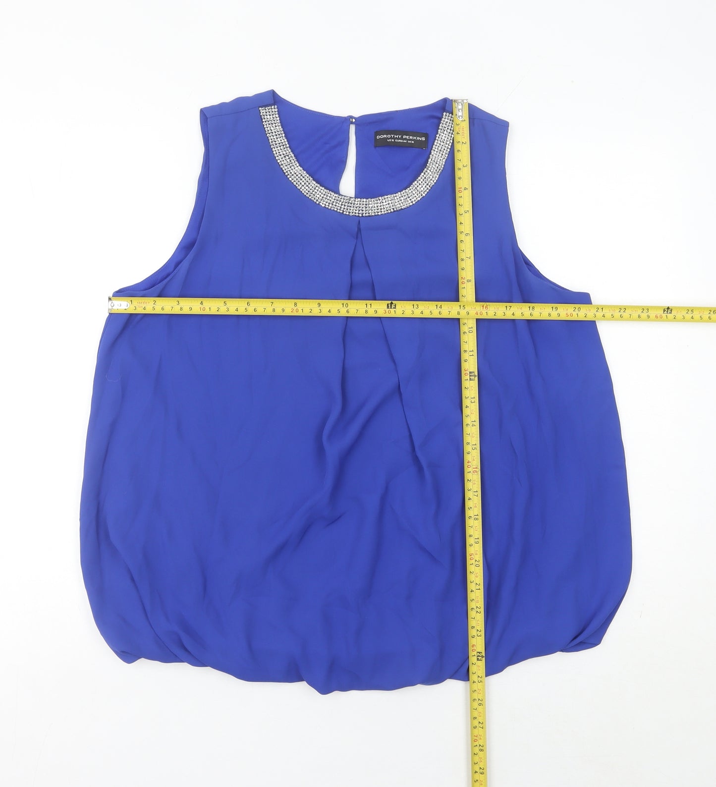 Dorothy Perkins Women’s Blue Beaded Sleeveless Chiffon Blouse UK 16
